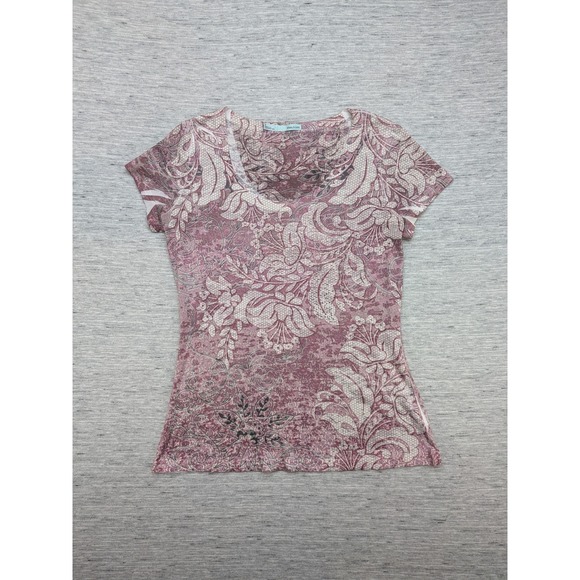 Maurices Floral Print Top Short Sleeve V Neck Casual Tee Shirt Medium Y2K Grunge - Picture 1 of 8